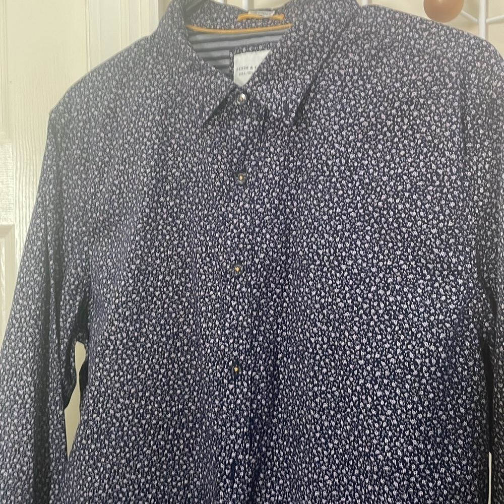 Denim & Flower - Floral Long Sleeve Button Down - Navy - Large